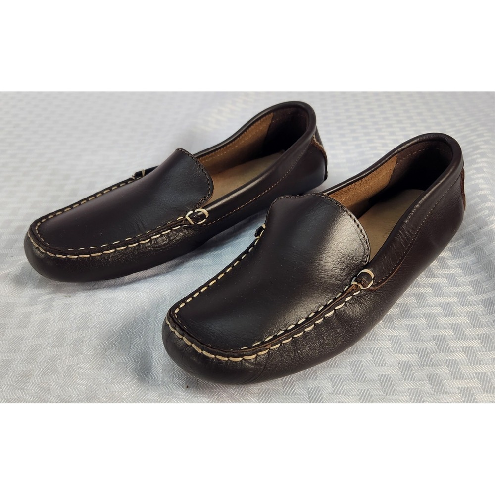 J. Crew Crewcuts Boys Slip On Mocs Loafers Dark Brown Leather Dress Shoes Sz 2